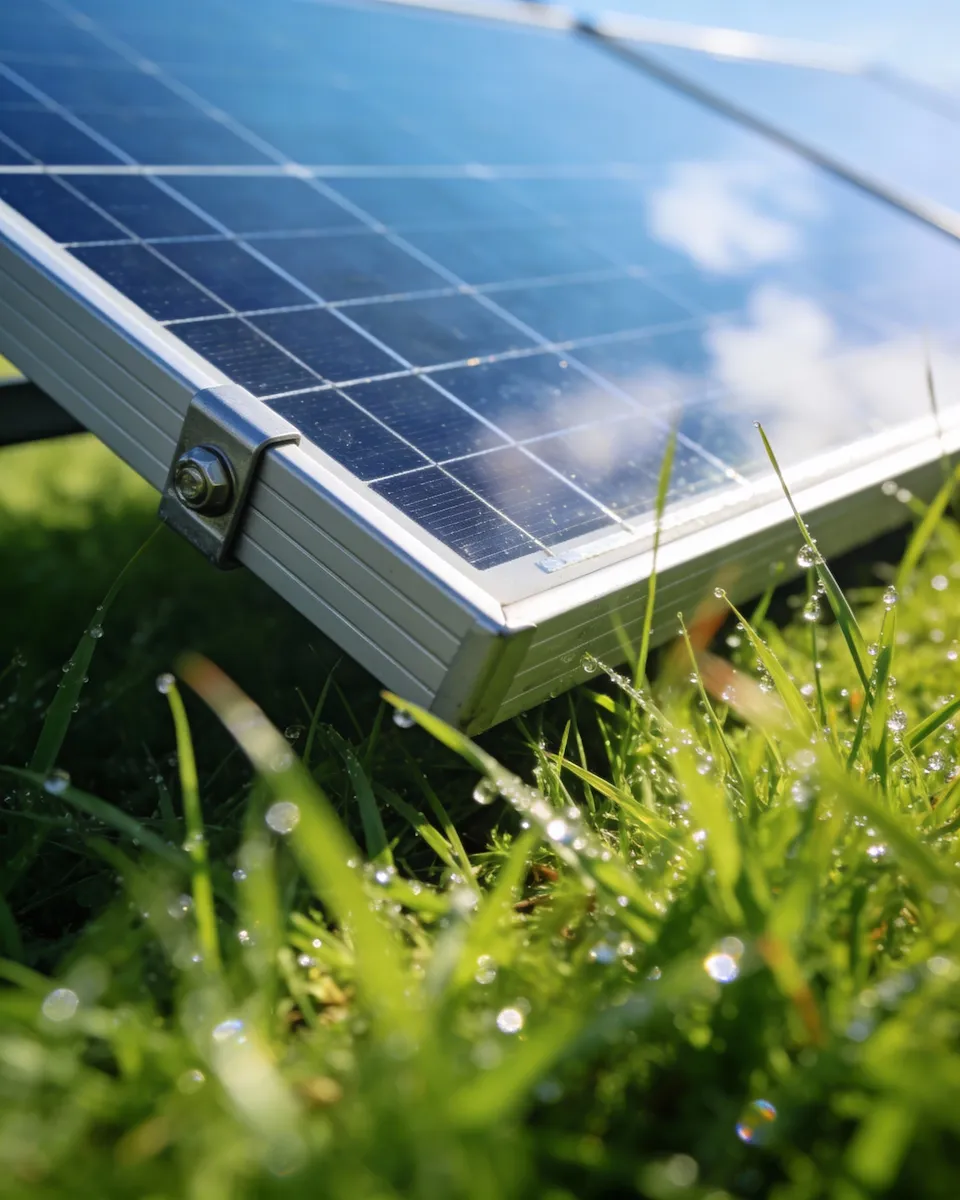 Painéis fotovoltaicos instalados em uma área verde